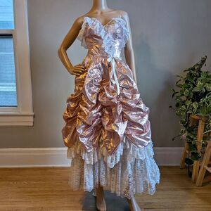 Vintage 80s Loralie Ballgown Southern Belle Maxi Dress Pink Strapless Saloon 6